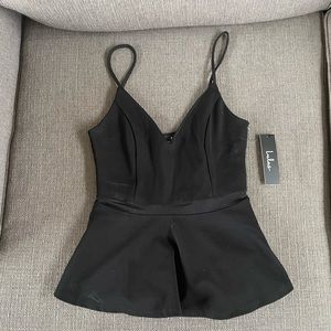 LuLus solid black strappy peplum hem tank top